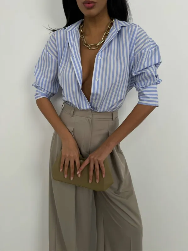 **PRE-ORDER** Demi Striped Oversize Shirt In Blue sold by Vivichi