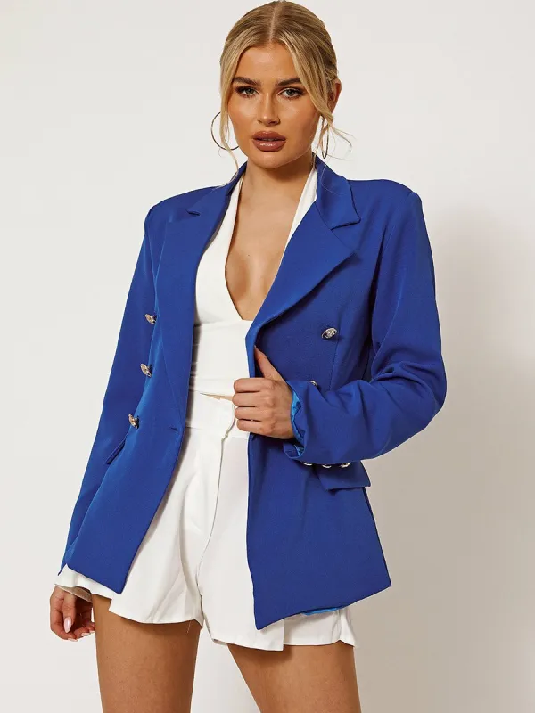 Harriet Oversized Button Detail Blazer In Royal sold by Vivichi