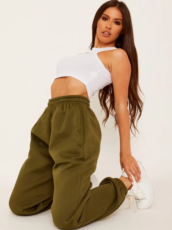 Barbara Oversized Fleece Joggers In Khaki sold by Vivichi