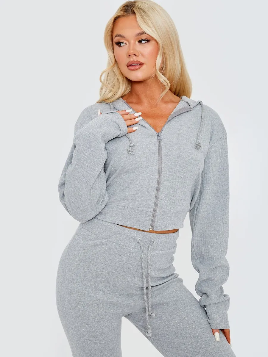 Kaity Ribbed Zip Up Hoodie & Trouser Co-ord In Grey sold by Vivichi product image thumbnail 2