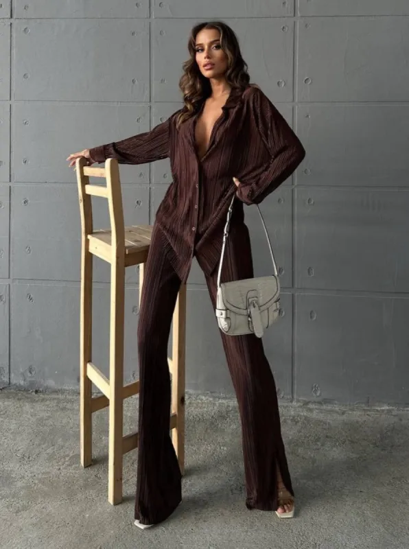 **PRE-ORDER** Dominica Pleated Set In Brown sold by Vivichi