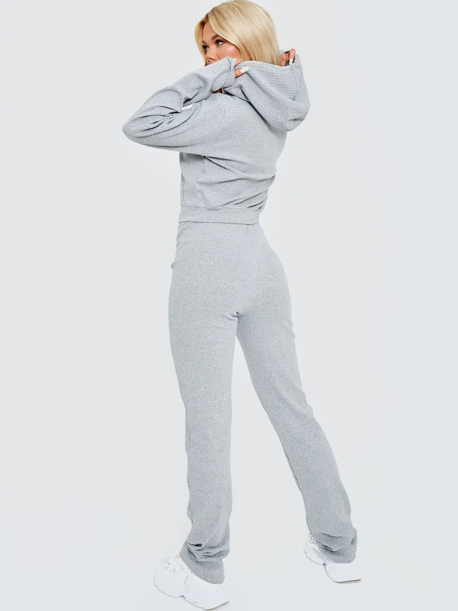 Kaity Ribbed Zip Up Hoodie & Trouser Co-ord In Grey sold by Vivichi product image thumbnail 4