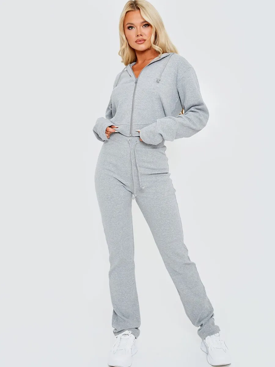 Kaity Ribbed Zip Up Hoodie & Trouser Co-ord In Grey sold by Vivichi