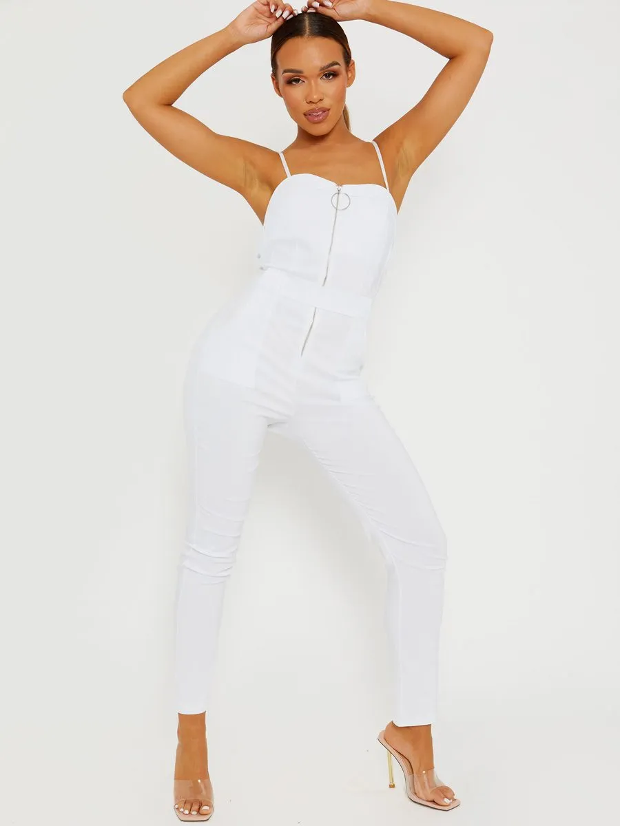 Keyra Zip Front Belted Cami Jumpsuit In White sold by Vivichi product image thumbnail 3