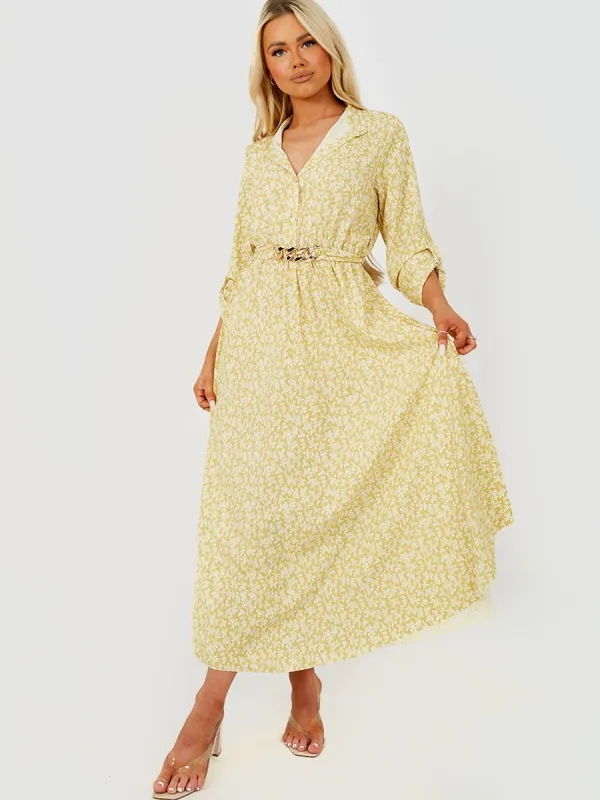 Erica Chain Detail Floral Print Maxi Dress In Yellow sold by Vivichi