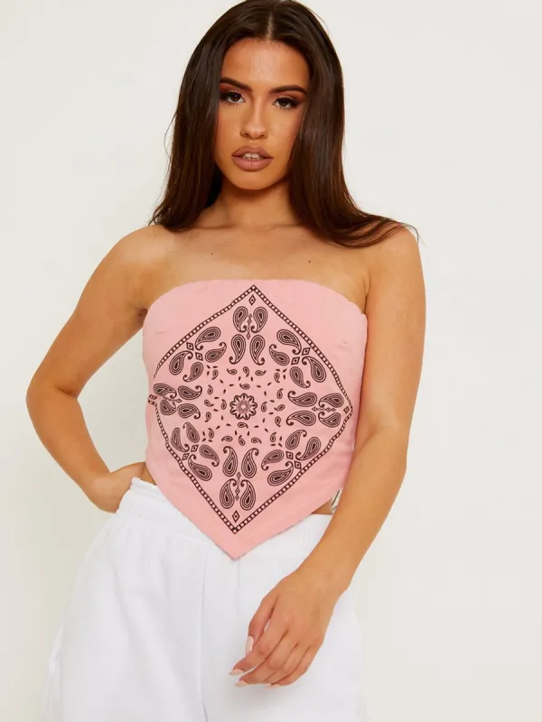 Lina Bandana Scarf Print Crop Top In Coral sold by Vivichi