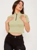 Whitney Thick Ribbed Zip Detail Crop Top In Green sold by Vivichi