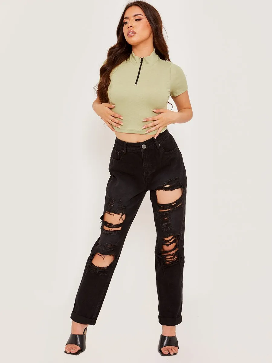 Whitney Thick Ribbed Zip Detail Crop Top In Green sold by Vivichi product image thumbnail 2