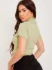 Whitney Thick Ribbed Zip Detail Crop Top In Green sold by Vivichi