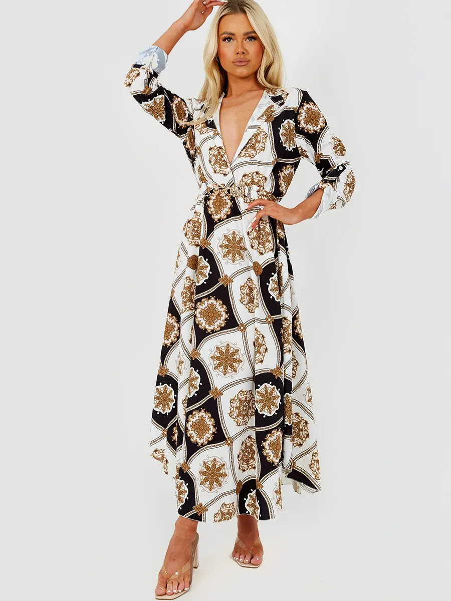 Erica Chain Detail Pattern Print Maxi Dress In Monochrome sold by Vivichi product image thumbnail 2