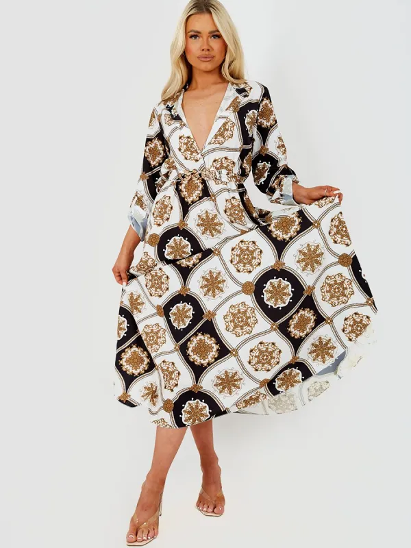 Erica Chain Detail Pattern Print Maxi Dress In Monochrome sold by Vivichi