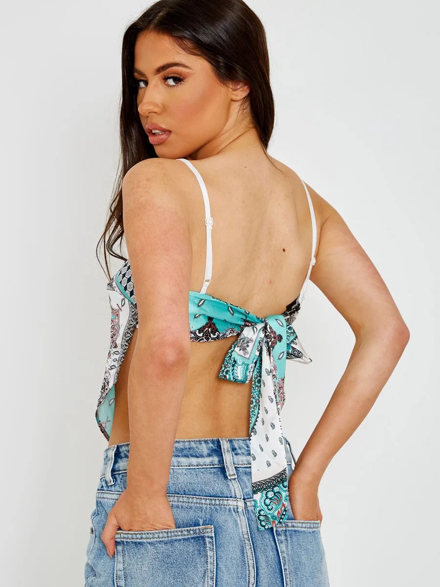 Joan Scarf Print Tie Knot Back Cami Crop Top In Mint sold by Vivichi product image thumbnail 2