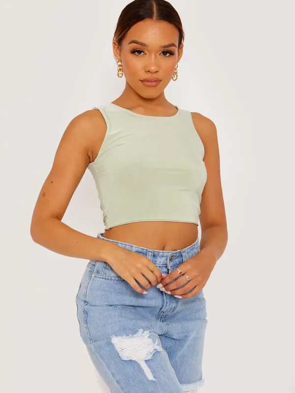 Dorian Slinky Cropped Vest Top In Green sold by Vivichi