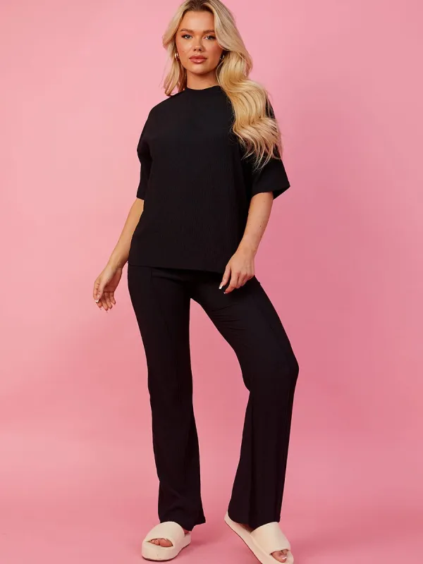 Allysa Crinkled Oversized Top & Seam Detail Trouser Co-ord In Black sold by Vivichi