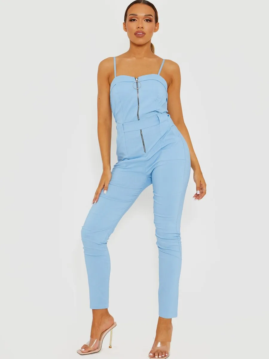 Keyra Zip Front Belted Cami Jumpsuit In Blue sold by Vivichi product image thumbnail 4
