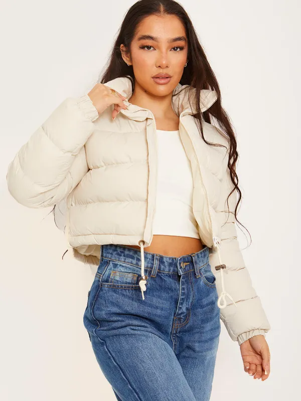 Dora Cropped Puffer Jacket In Ecru sold by Vivichi