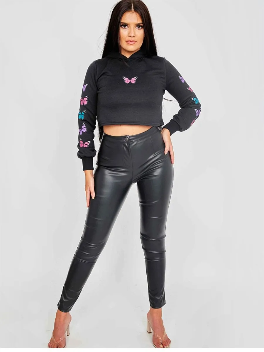Paula Butterfly Graphic Print Cropped Hoodie In Black sold by Vivichi product image thumbnail 2