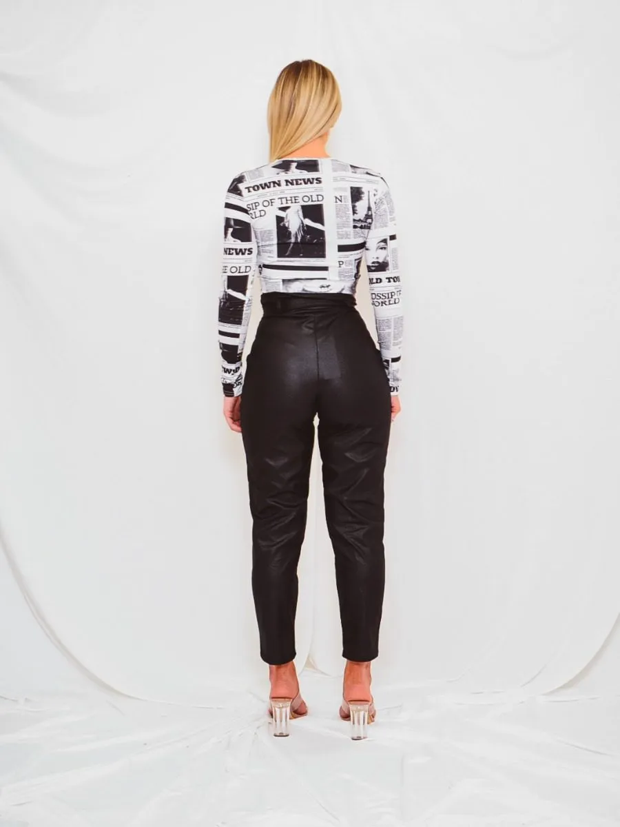 Myla Newspaper Print Tie Waist Crop Top In White sold by Vivichi product image thumbnail 4