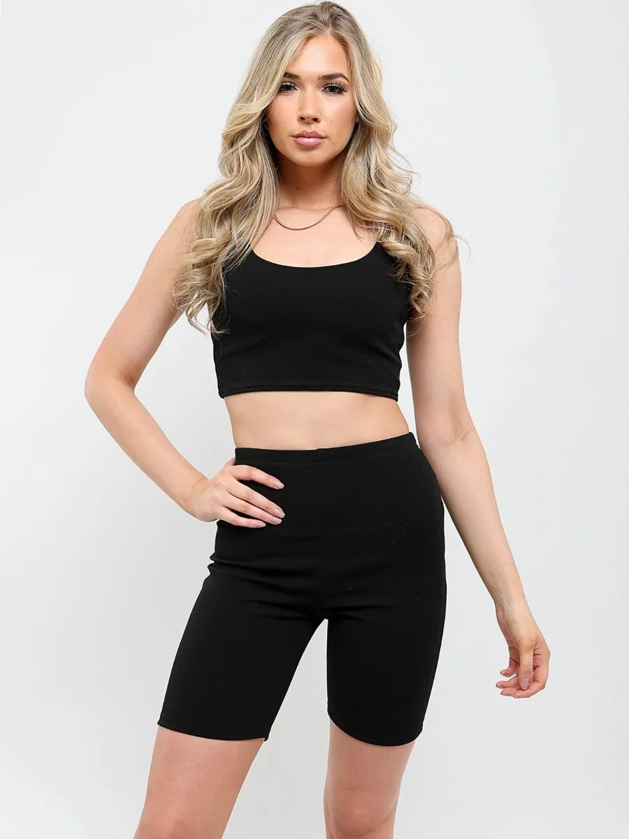 Liza Crop Top & Cycling Shorts Co-ord In Black sold by Vivichi