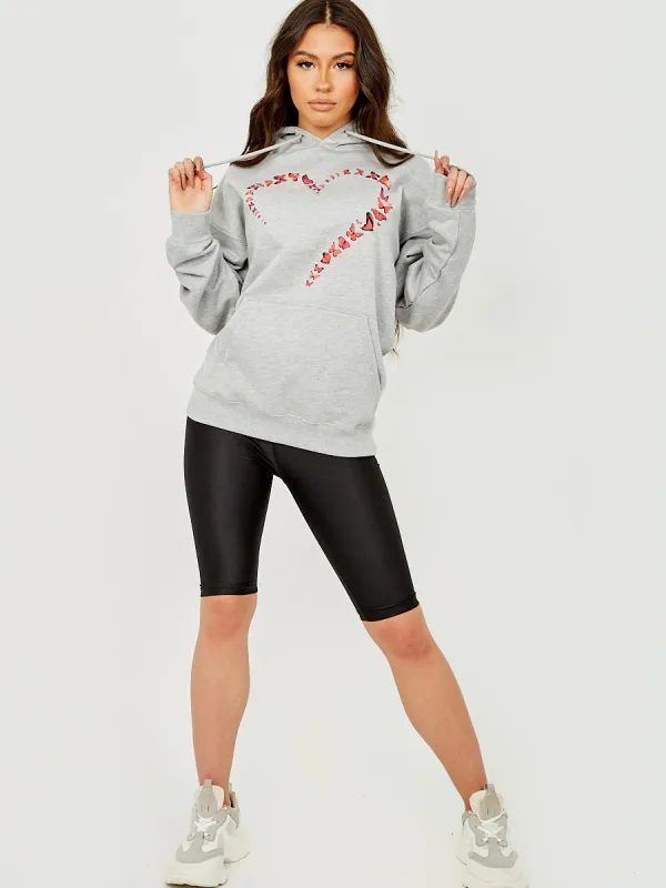 Fayee Butterfly Heart Graphic Fleeced Hoodie in Grey sold by Vivichi