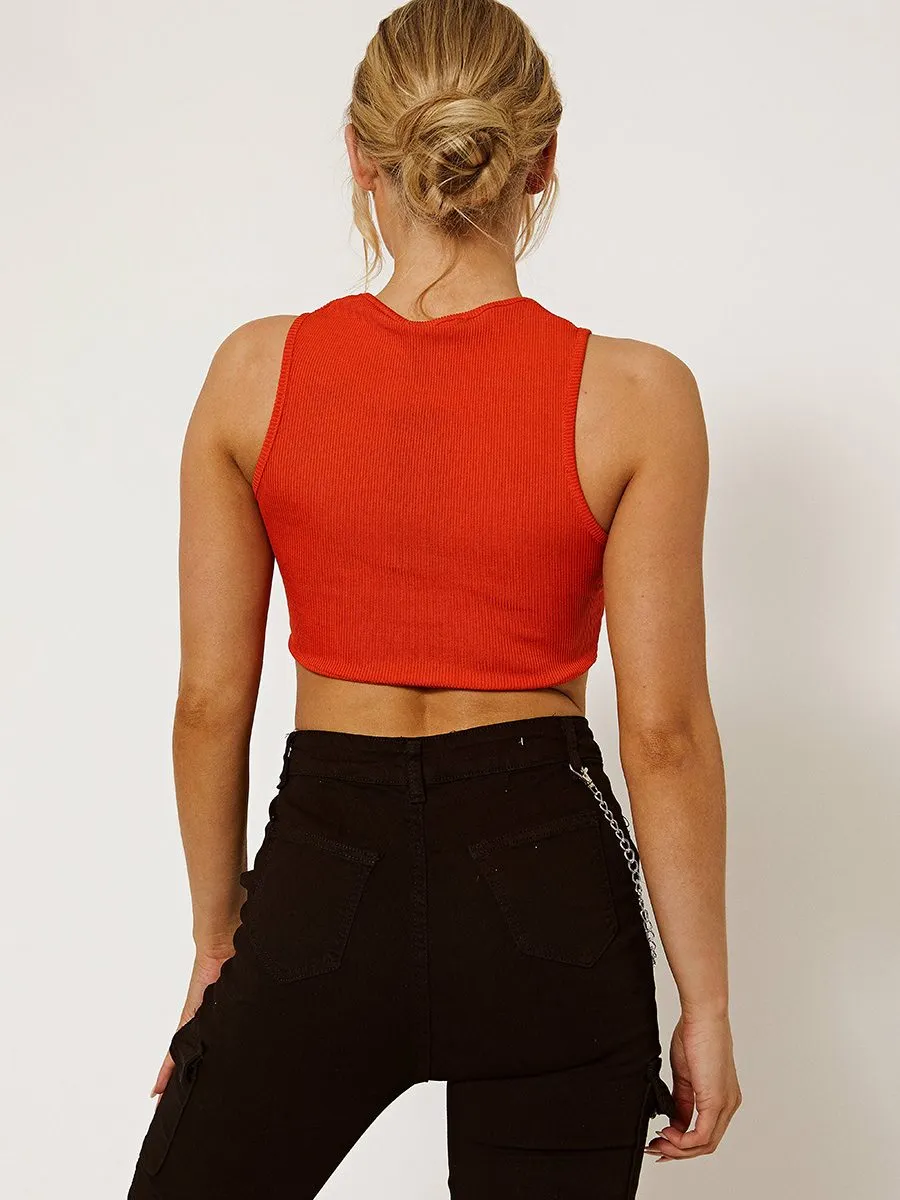 Lena Queens Ribbed Vest Crop Top In Orange sold by Vivichi product image thumbnail 3