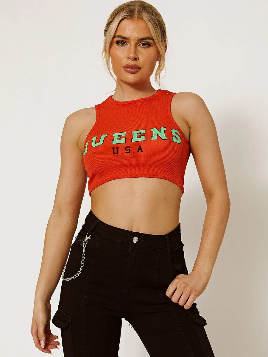 Lena Queens Ribbed Vest Crop Top In Orange sold by Vivichi product image thumbnail 4