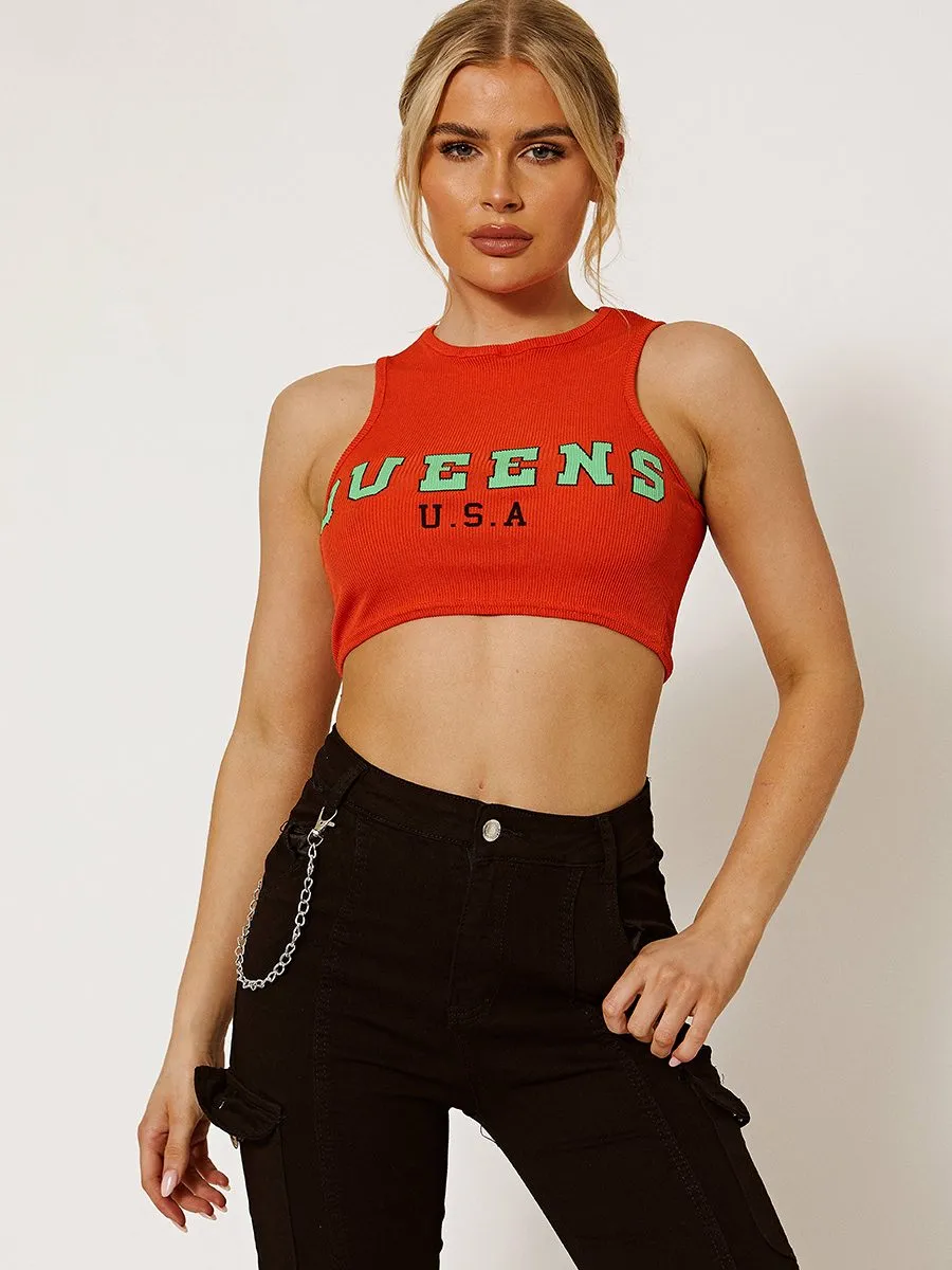 Lena Queens Ribbed Vest Crop Top In Orange sold by Vivichi product image thumbnail 2