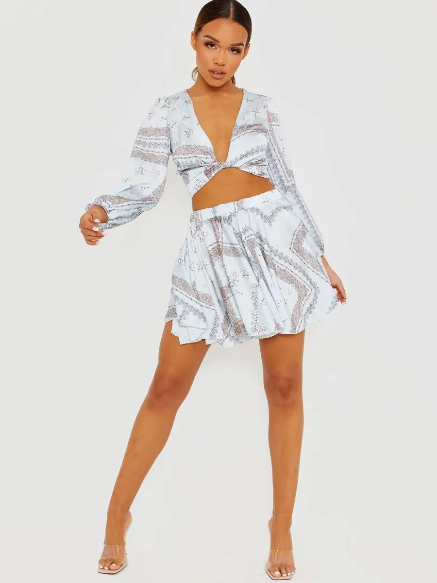 Helen Floral Print Satin Crop Top & Skirt Co-ord In Blue sold by Vivichi product image thumbnail 4