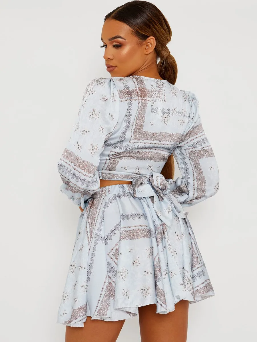 Helen Floral Print Satin Crop Top & Skirt Co-ord In Blue sold by Vivichi product image thumbnail 2