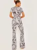 Shayla Marble Print Ribbed Flared Trousers In Grey sold by Vivichi