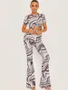 Shayla Marble Print Ribbed Flared Trousers In Grey sold by Vivichi