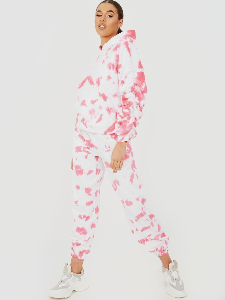 Angella Tie-Dye Oversized Fleece Joggers In Pink sold by Vivichi