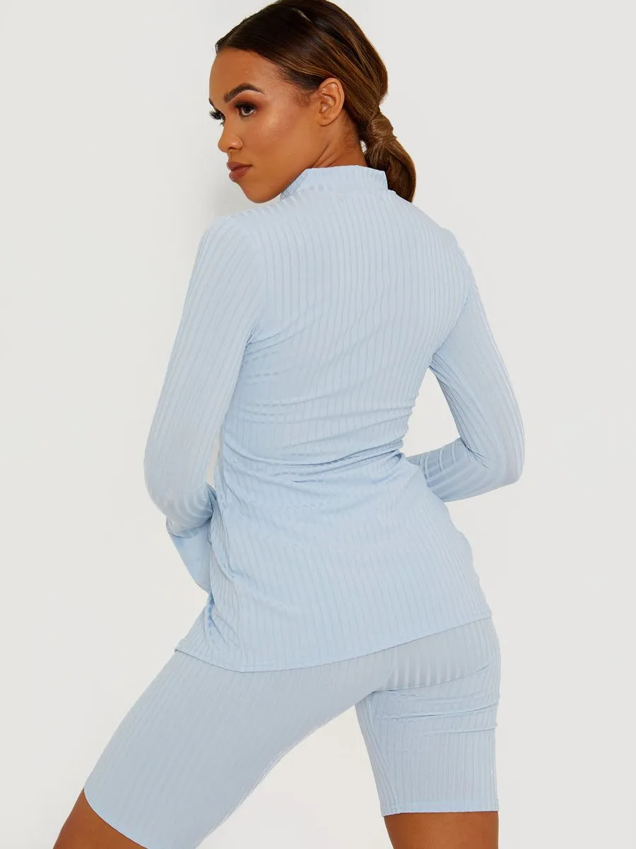 Sisi Split Front Ribbed Top & Cycling Shorts Co-ord In Blue sold by Vivichi product image thumbnail 4