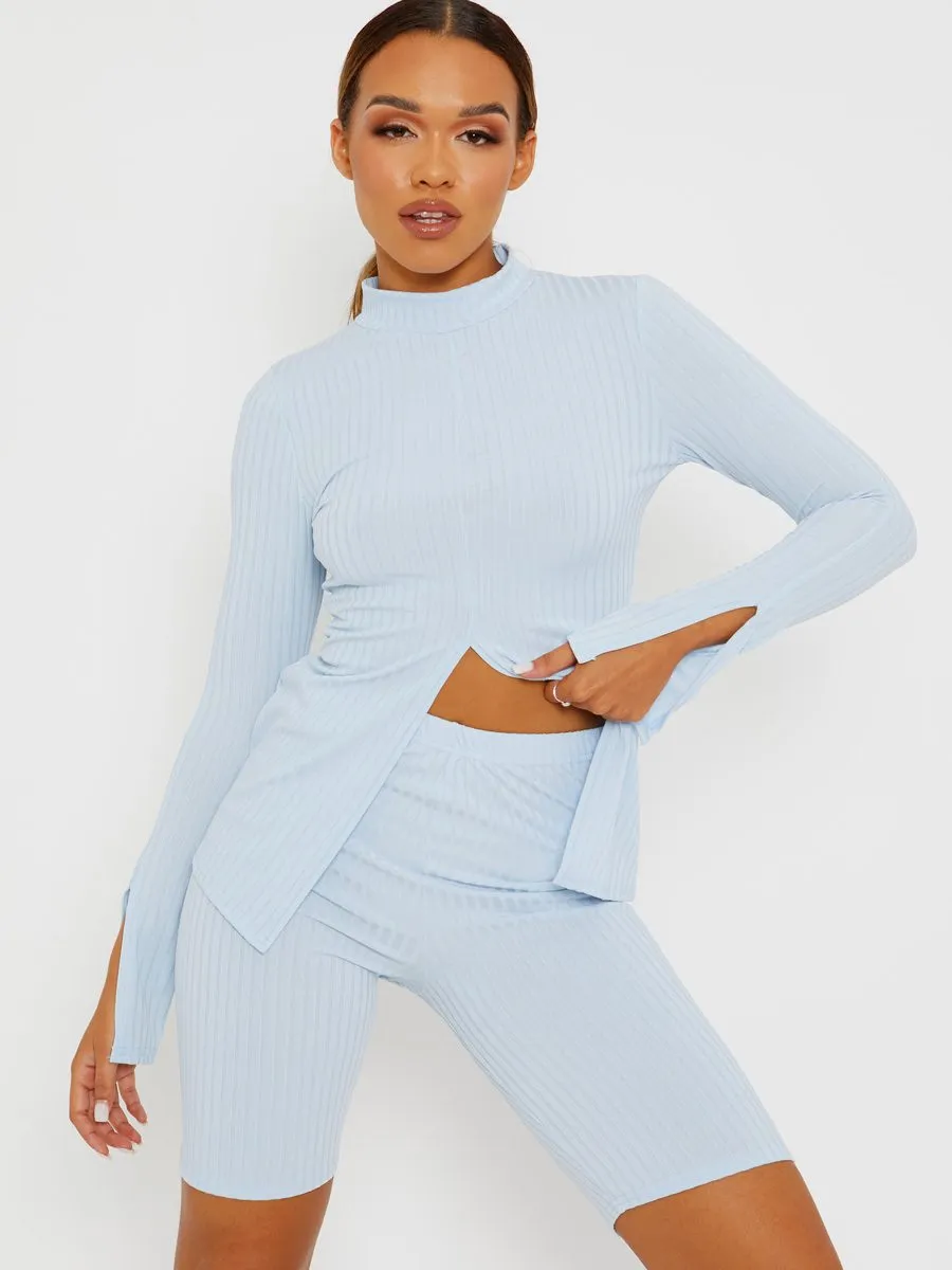 Sisi Split Front Ribbed Top & Cycling Shorts Co-ord In Blue sold by Vivichi product image thumbnail 3