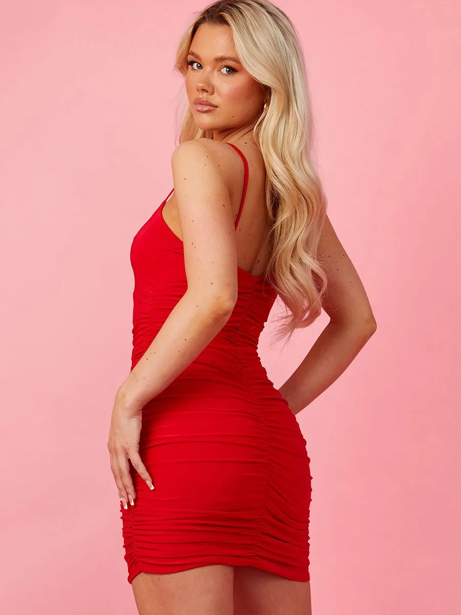 Heidi Cut Out Front Slinky Ruched Cami Dress In Red sold by Vivichi product image thumbnail 3