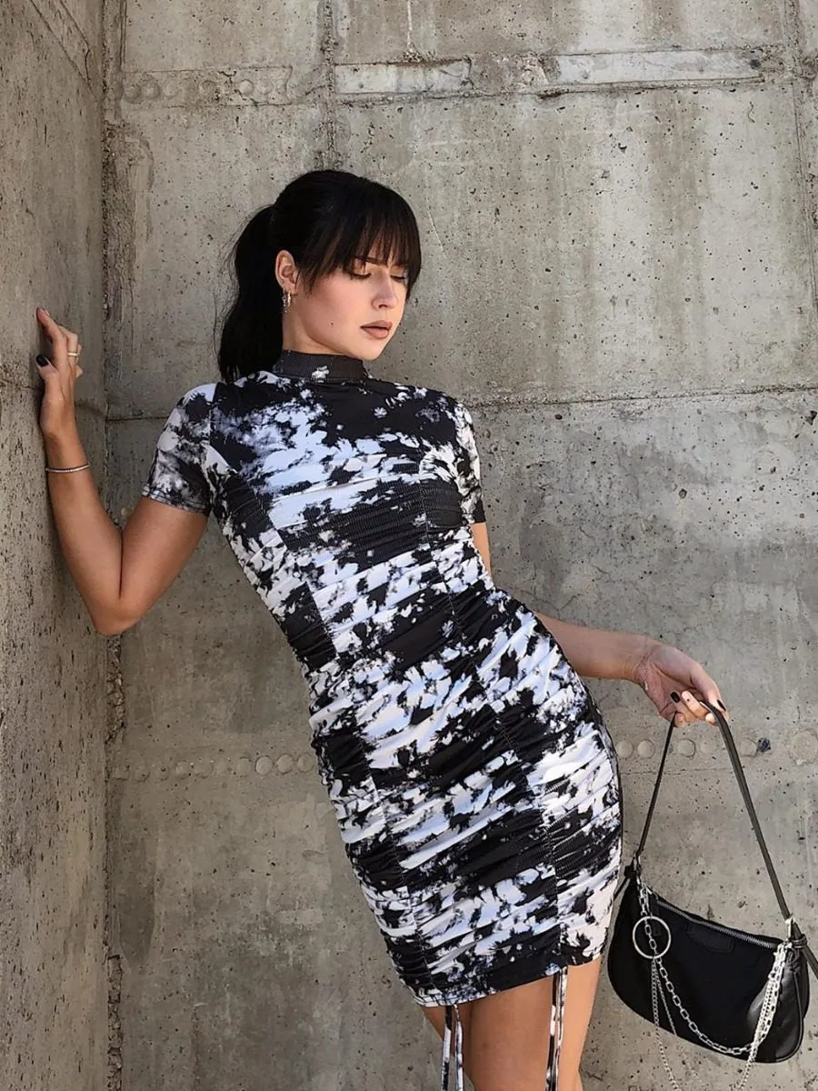 Aimie Tie-Dye Ribbed Ruched Dress In Grey sold by Vivichi product image thumbnail 2