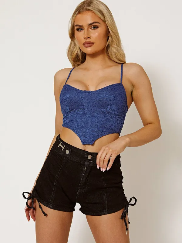 Cassie Structured Lace Corset Top In Blue sold by Vivichi