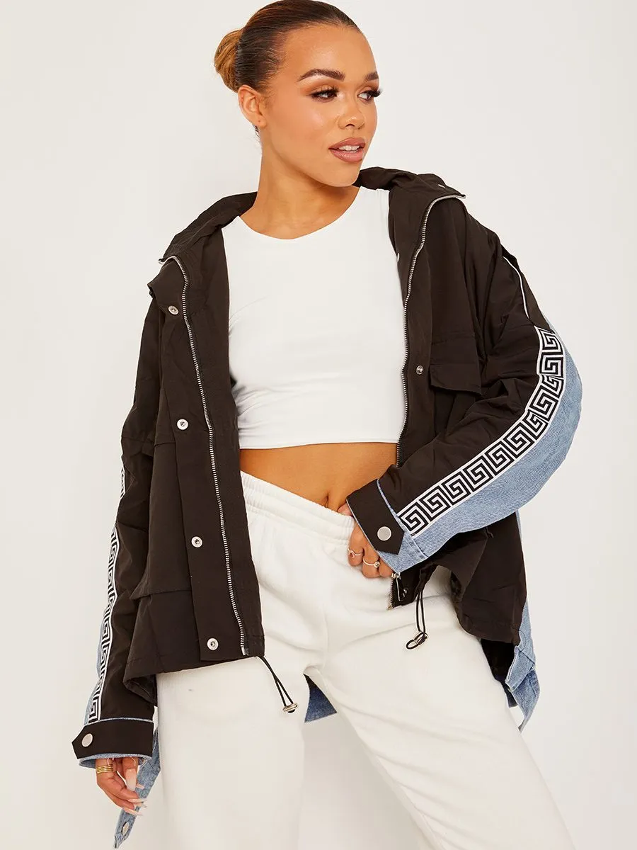 Aime Contrast Colour Block Denim Jacket In Black sold by Vivichi