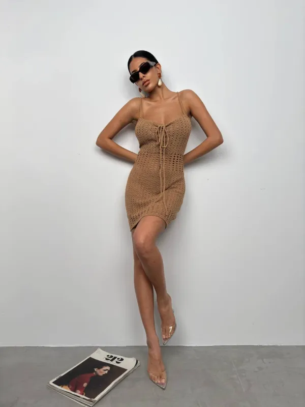 *PRE-ORDER* Kelly Knitted Mini Dress In Mocha sold by Vivichi