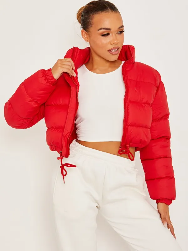 Dora Cropped Puffer Jacket In Red sold by Vivichi