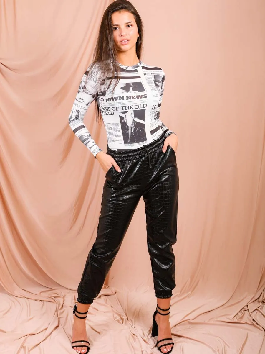 Ada Newspaper Print Bodysuit In White sold by Vivichi product image thumbnail 4