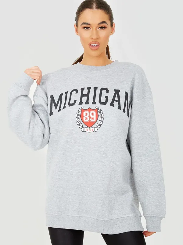 Amanda MICHIGAN Graphic Sweatshirt Jumper In Grey sold by Vivichi