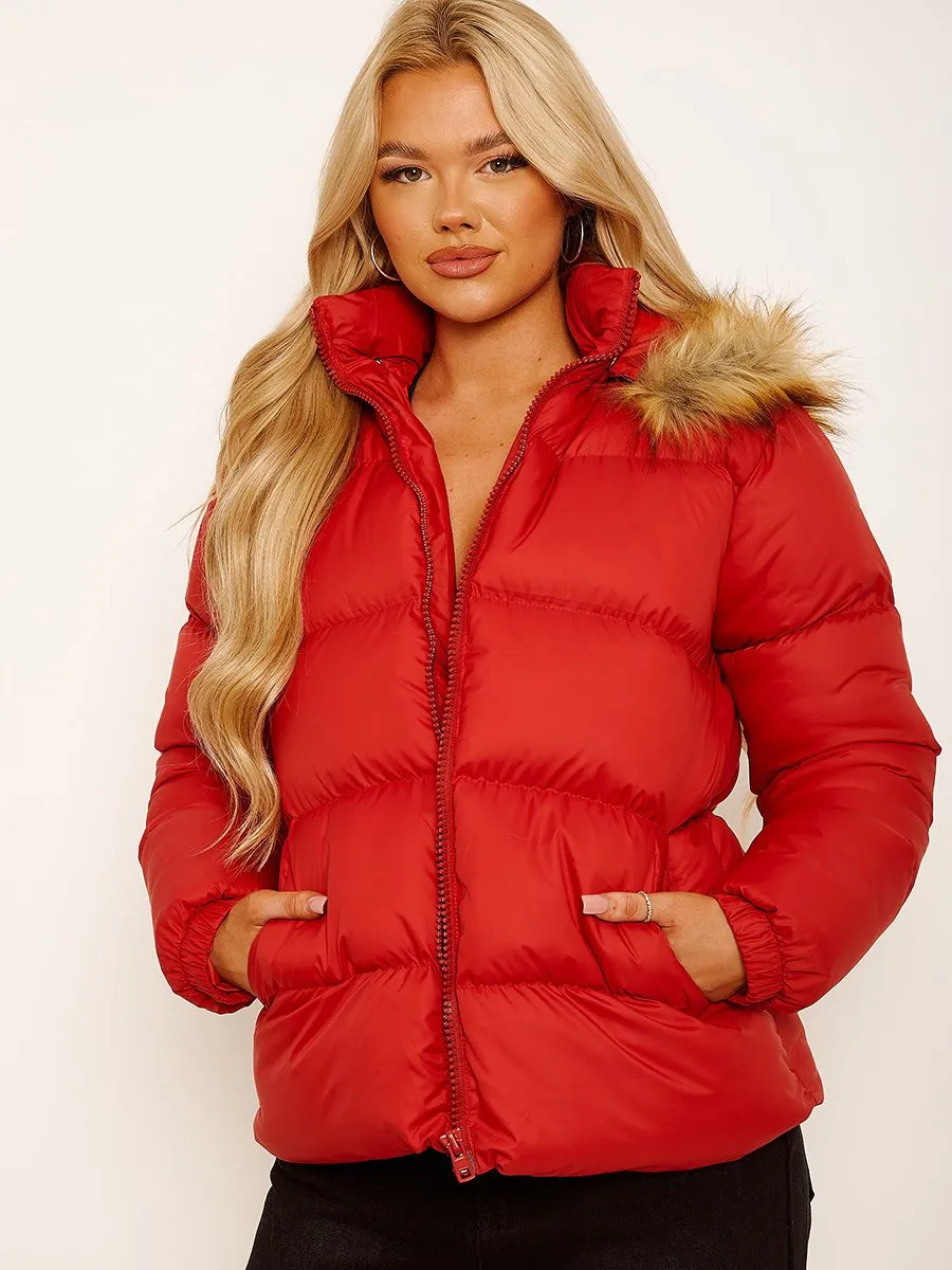 Vickie Faux Fur Trim Hood Padded Puffer Jacket In Red sold by Vivichi product image thumbnail 4