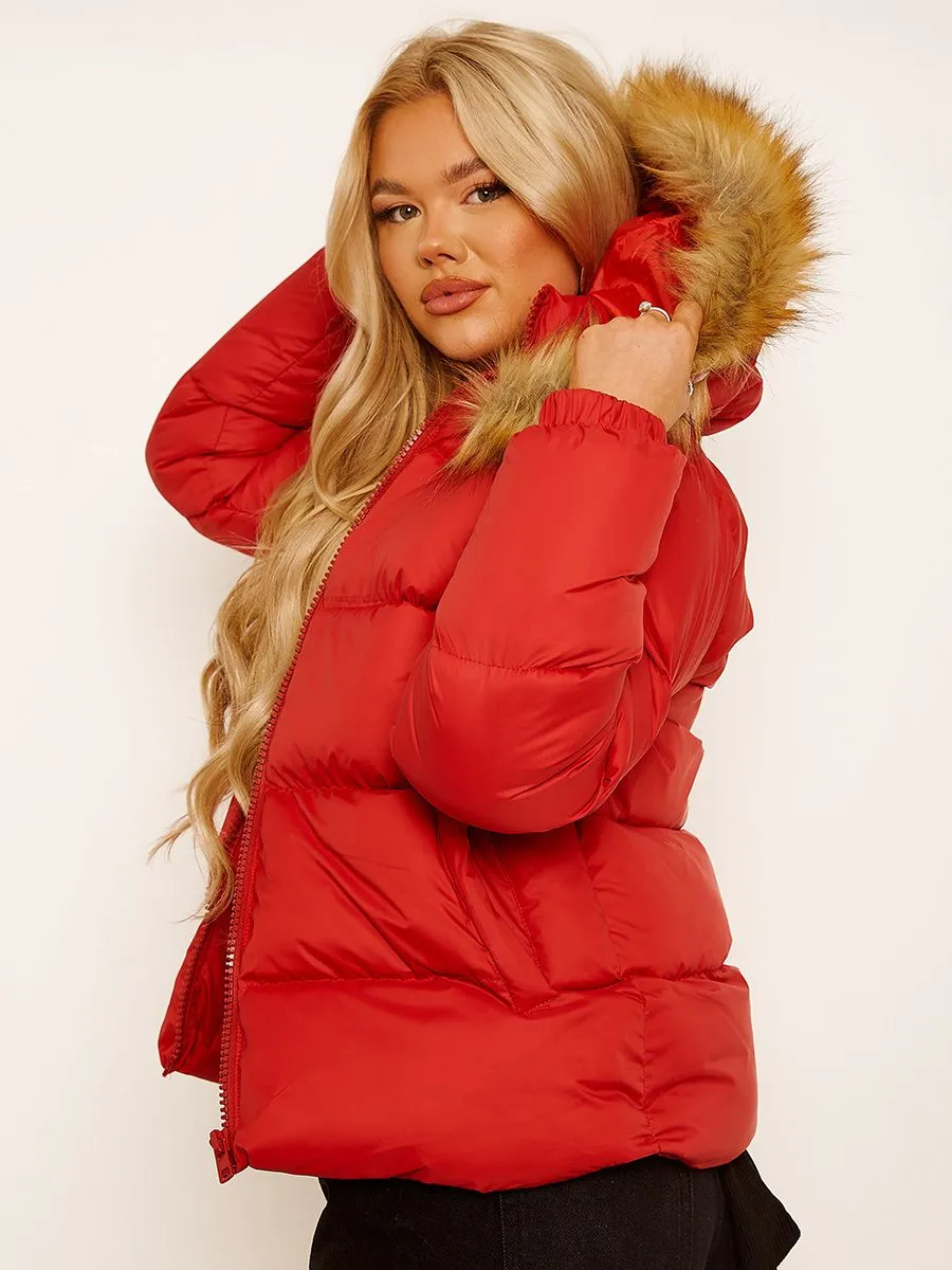 Vickie Faux Fur Trim Hood Padded Puffer Jacket In Red sold by Vivichi product image thumbnail 2