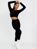Daya Patricia Long Sleeves Ribbed Crop Top & Leggings Co-ord In Black sold by Vivichi
