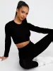 Daya Patricia Long Sleeves Ribbed Crop Top & Leggings Co-ord In Black sold by Vivichi