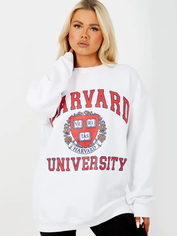 Jane HARVARD Graphic Sweatshirt Jumper In White sold by Vivichi