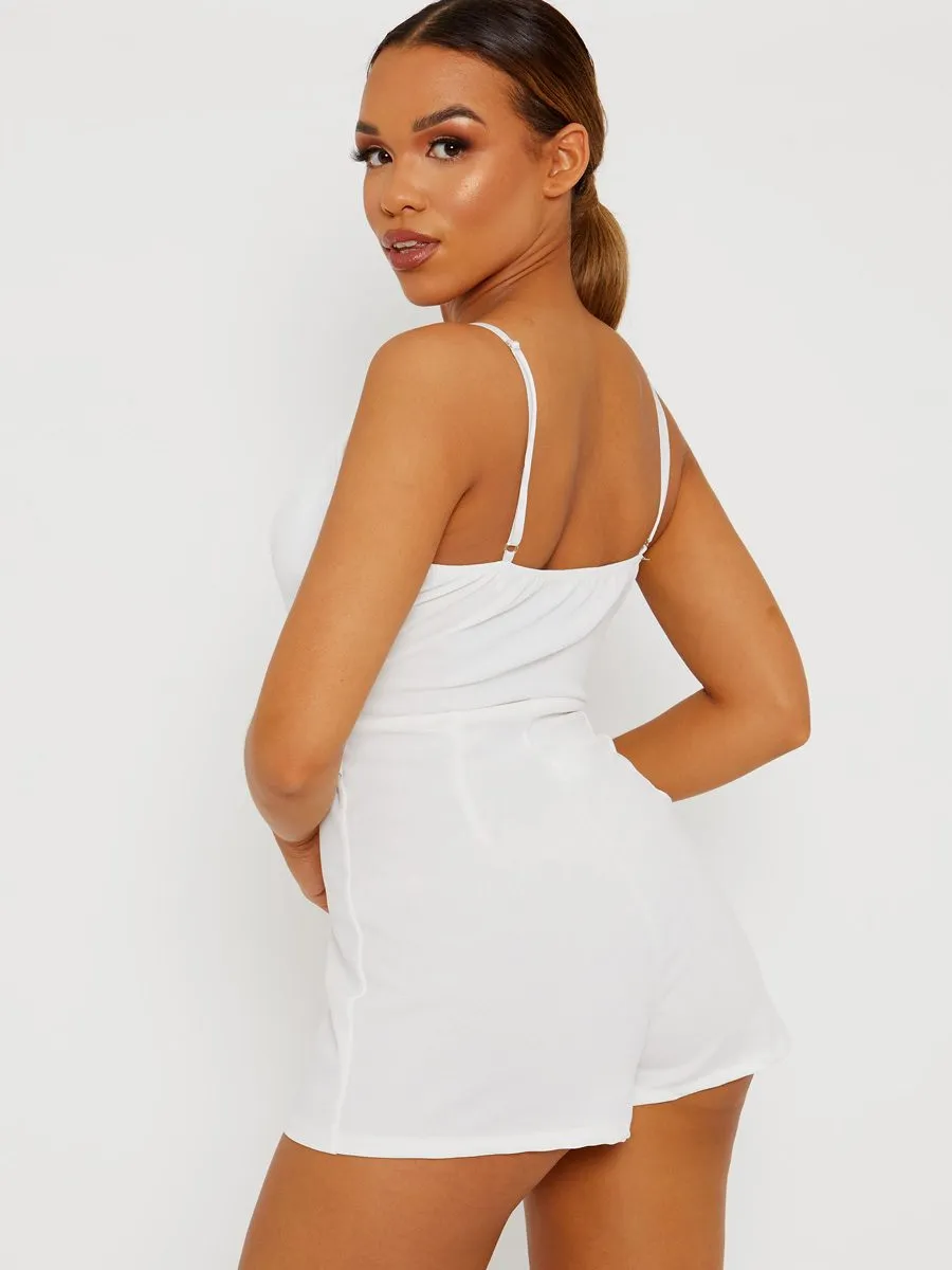 Lottie Pleated Detail Belted Cami Playsuit In White sold by Vivichi product image thumbnail 2