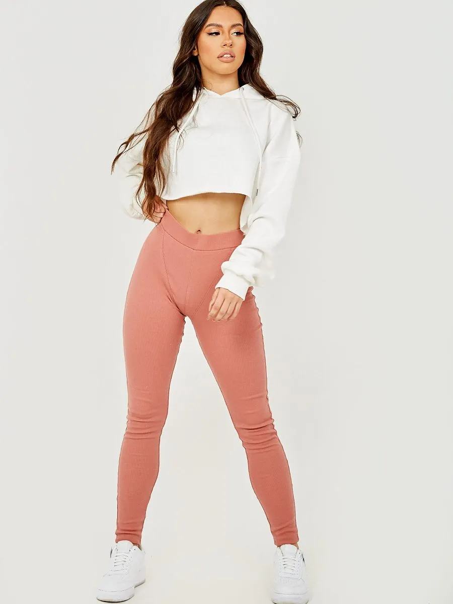 Ruth Seam Detail Ribbed Leggings In Pink sold by Vivichi