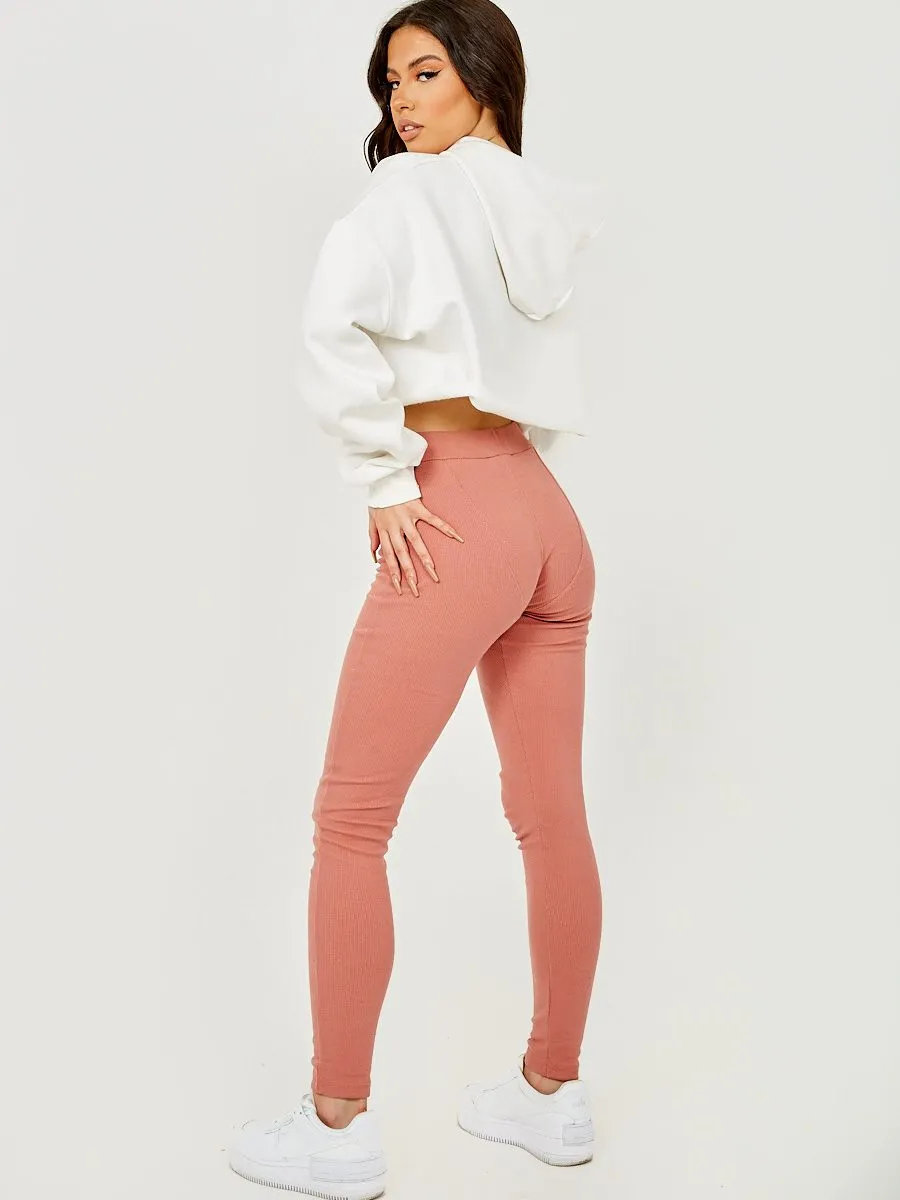 Ruth Seam Detail Ribbed Leggings In Pink sold by Vivichi product image thumbnail 3